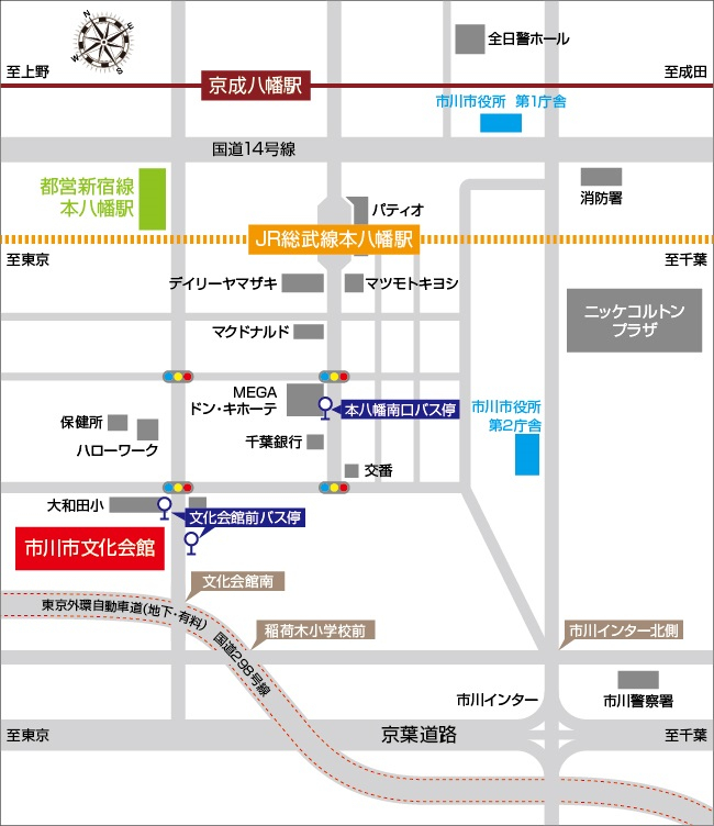 市川市文化会館　大ホールへの地図